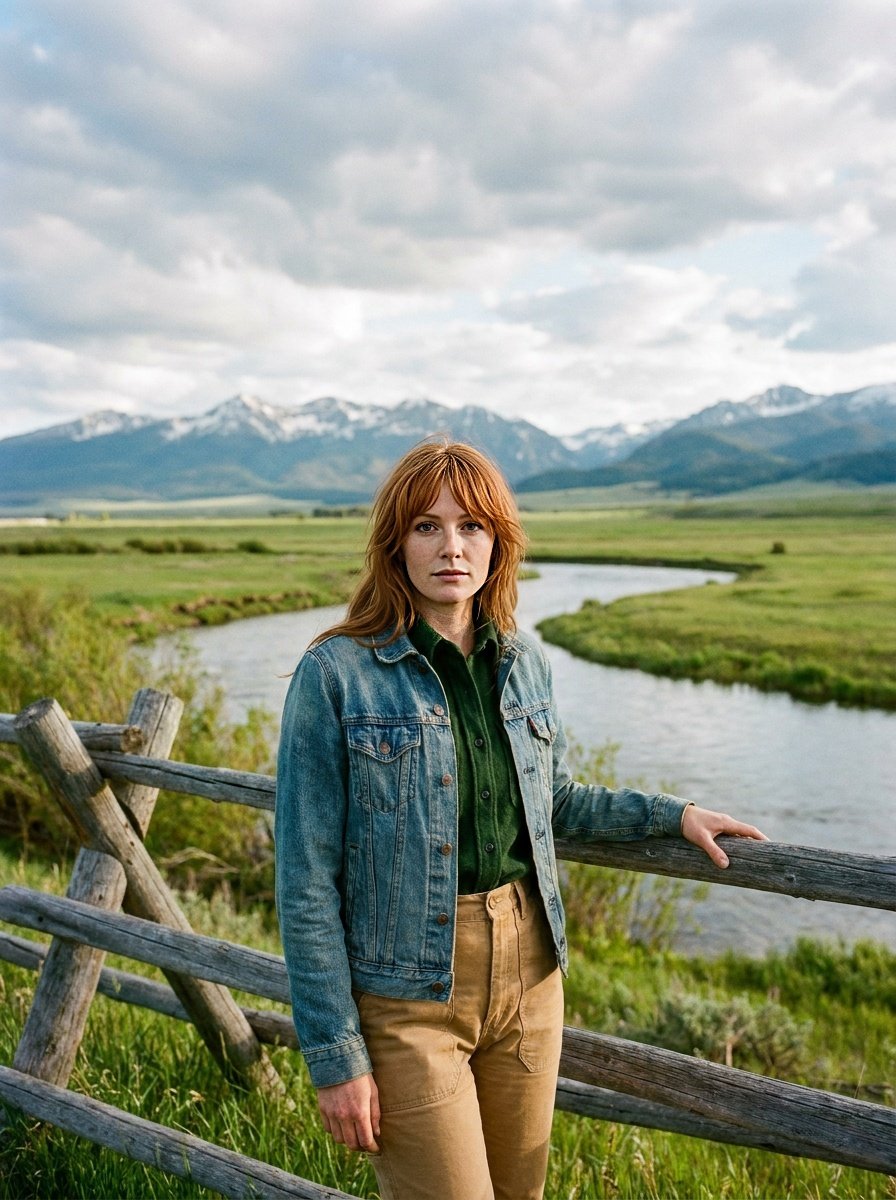 Denim jacket at a buck-rail fence above the Big Hole River, Pioneer Mountains behind